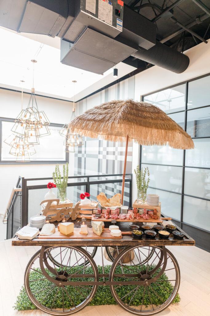 appetizer setup with a straw umbrella