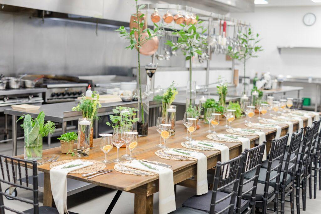 POP kitchen table set up with place setting and floral arrangement