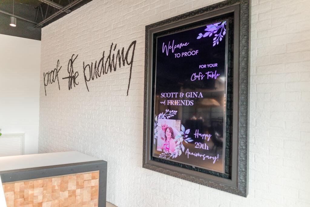 welcome sign for guests of chef's experience