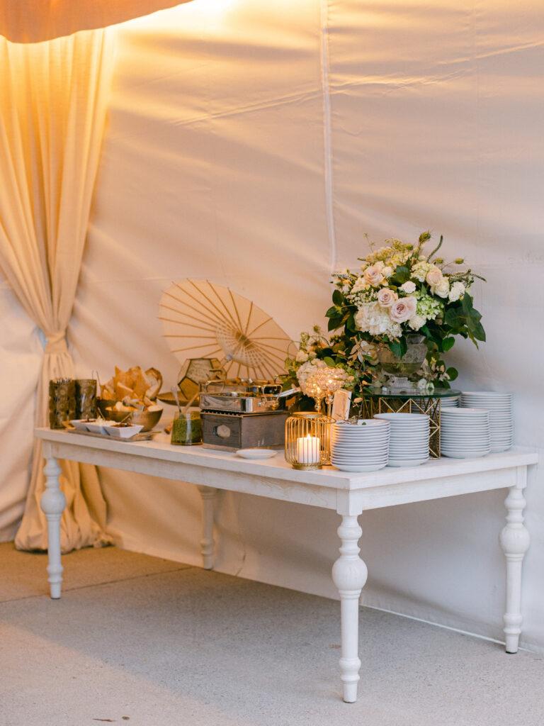 decor at outdoor tented wedding