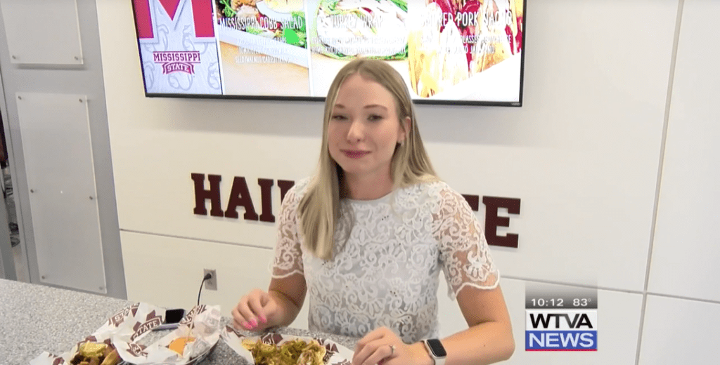 reporter eating healthy food
