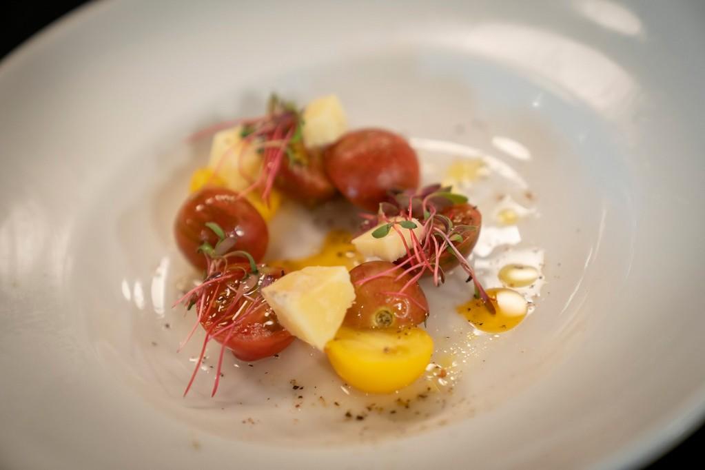 Tomato Salad with Cow’s Milk Cheese and Tomato Vinaigrette Consommé