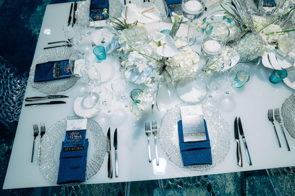 blue plate ware and table decor