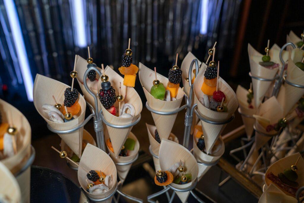 Fruit and Berry Cones - Assorted Berries, Grapes, Kiwi, Dragon Fruit, White Chocolate Dipped Pretzels