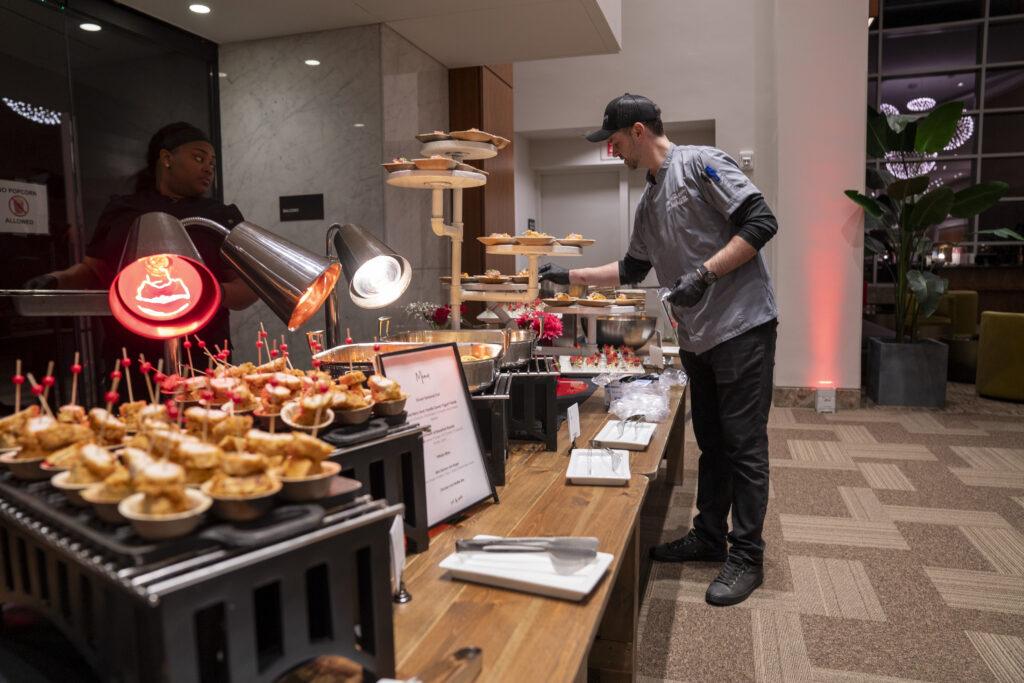 Catering team food setup