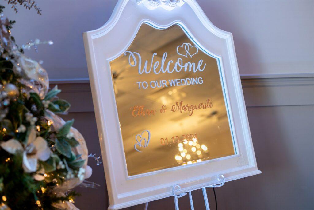 Welcome sign at a wedding at Georgia International Horse Park